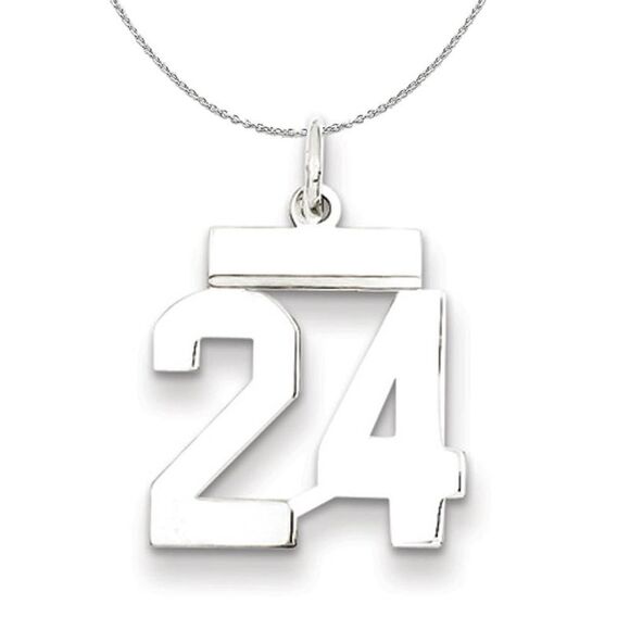 Silver, Athletic Collection, Small Polished Number 24 Necklace - 24 In - Picture 1 of 8